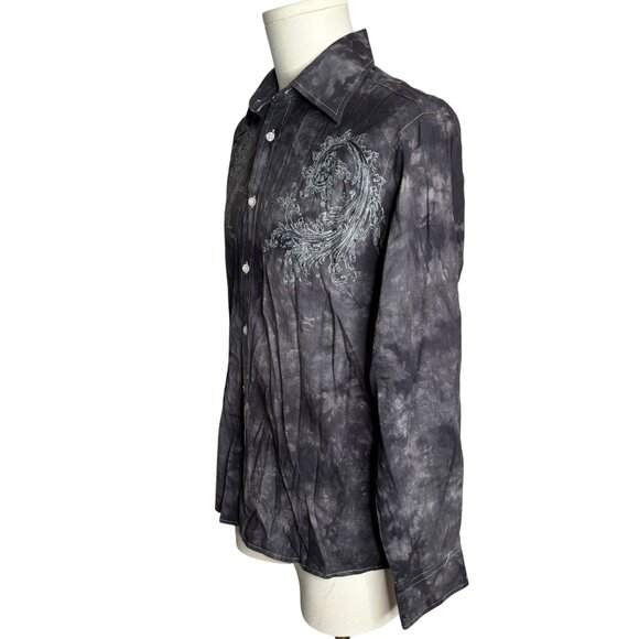 Vintage Y2K Button Up Long Sleeve Shirt S Gray Black Cotton Affliction Style - Picture 3 of 6